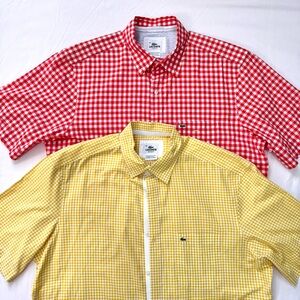Lacoste Button Down Shirt Set Of 2 Men’s 42 Red Yellow Gingham Cotton Preppy